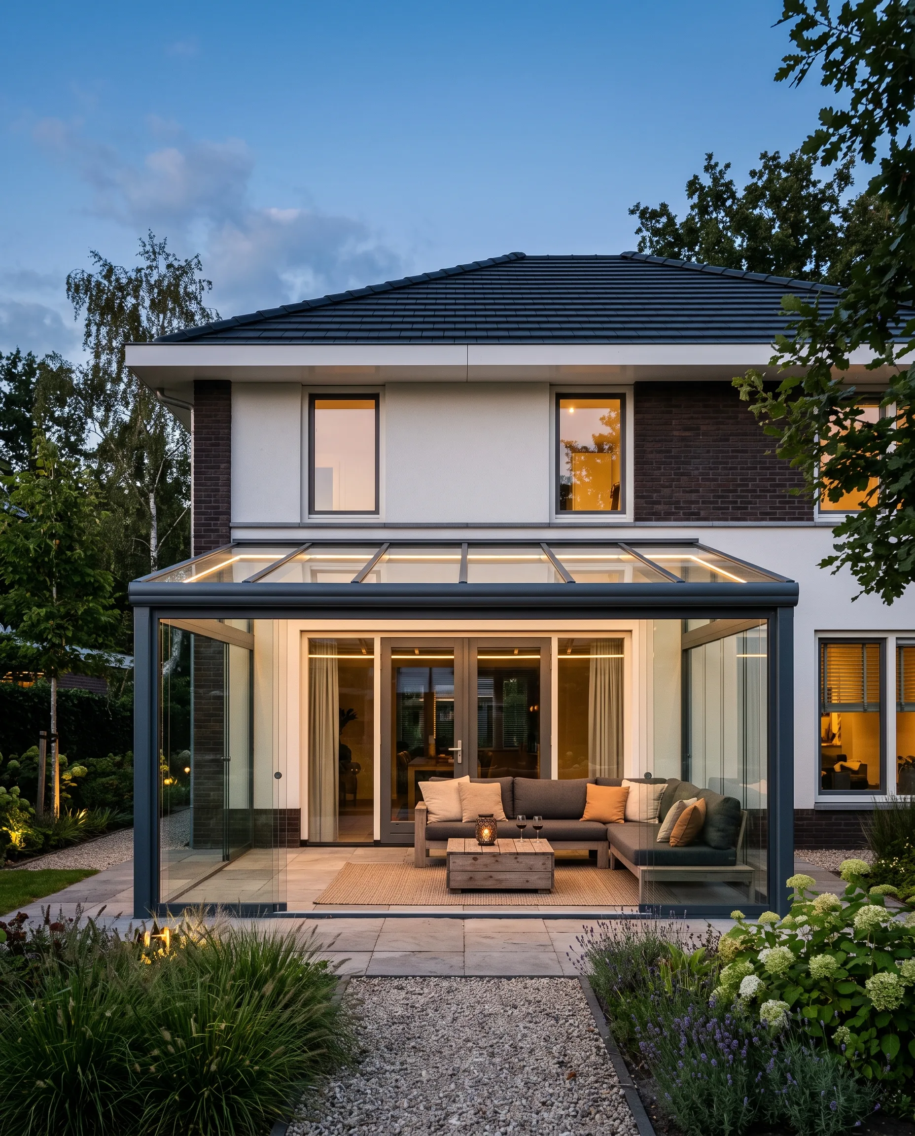 Volledig afgesloten aluminium veranda van VerandaZeker met glazen zijwand en schuifpui
